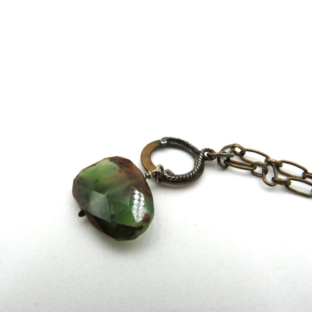 Vintage Handmade Artisan‎ Necklace Jasper Gemstone Brass Chain Dangle Pendant - Picture 2 of 6